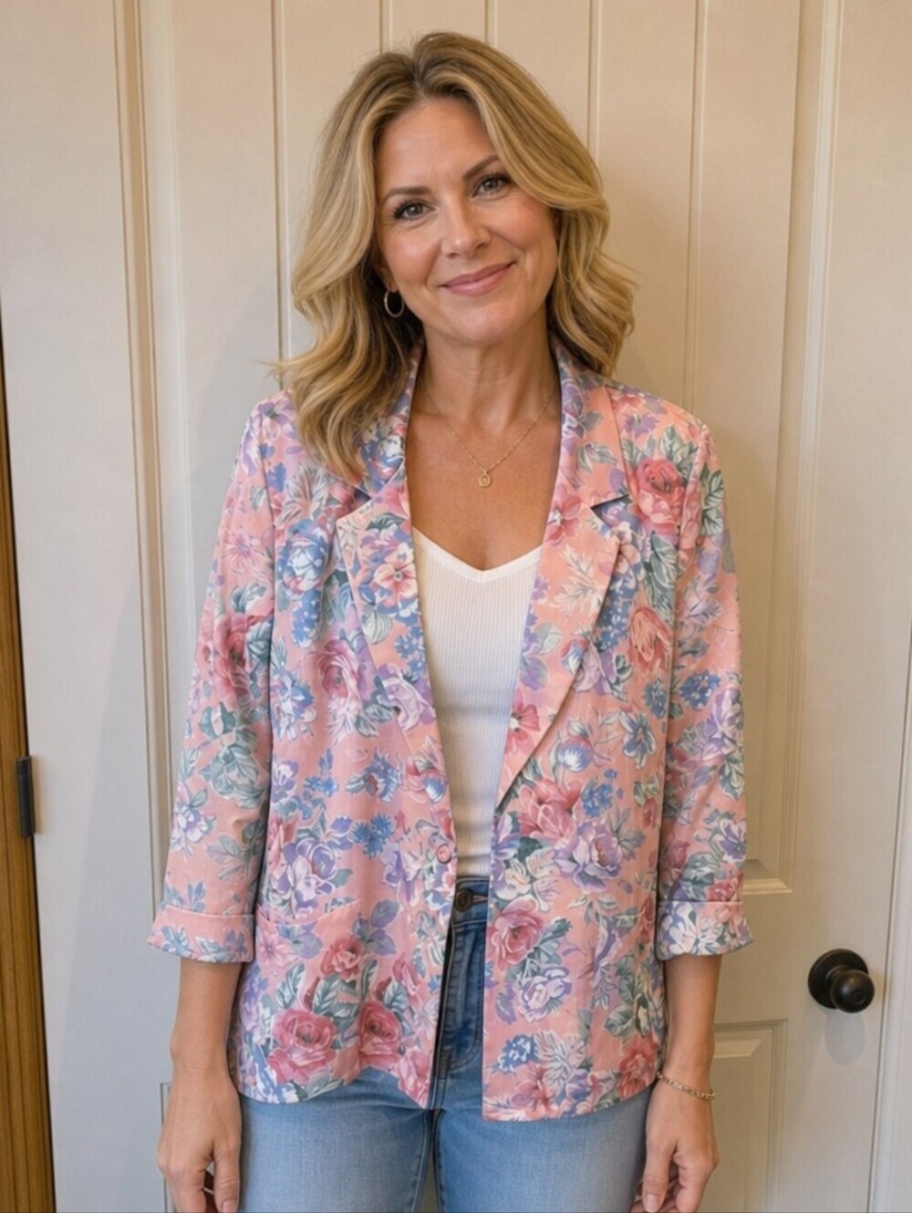 NWT Vintage 80s 90s Floral Pastel Linen Blend Blazer California Connection Inc